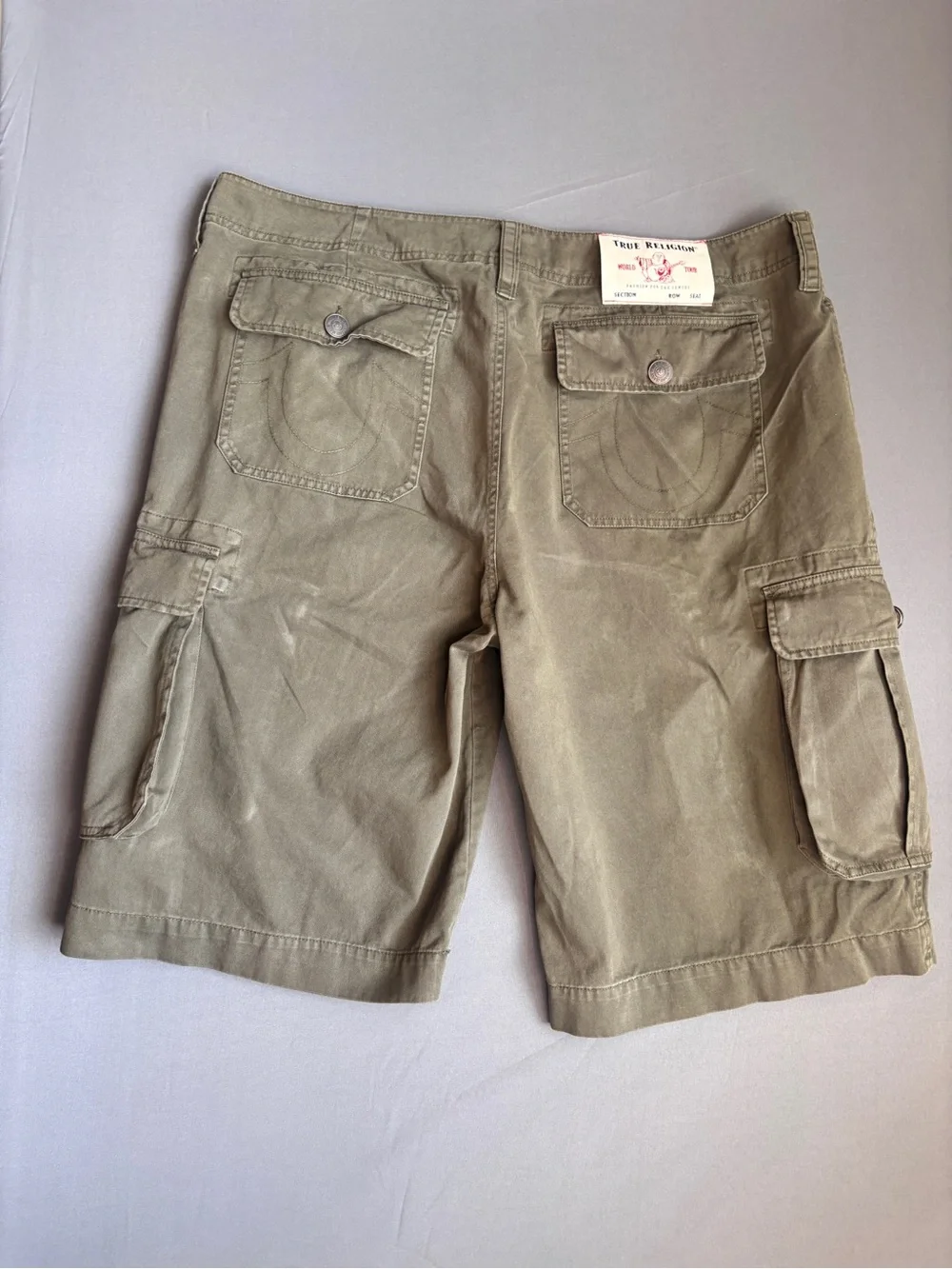 True Religion Men's Olive Cargo Shorts Military Utility Cotton Size 38